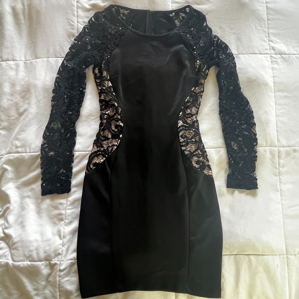 BCX Dress Women 1 Black Bodycon Long Sleeve Sequin Holiday Party Boat Neck